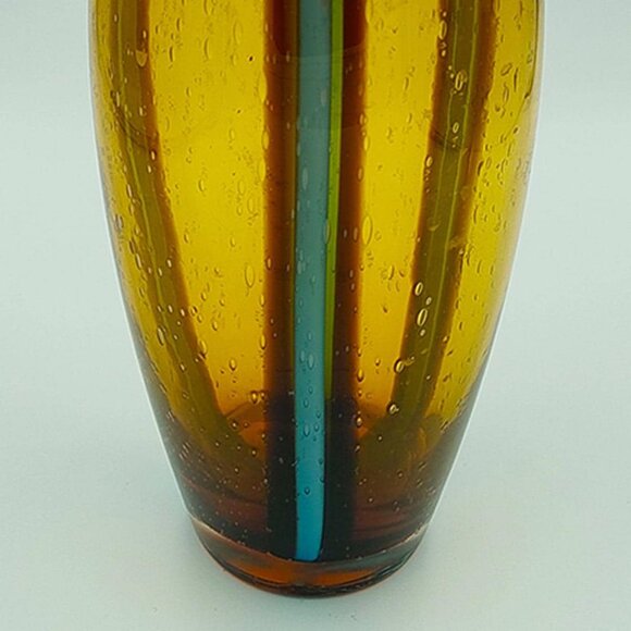 1970s Luxury Handcrafted Amber and Blue Vase in Murano Glass - Picture 7 of 8